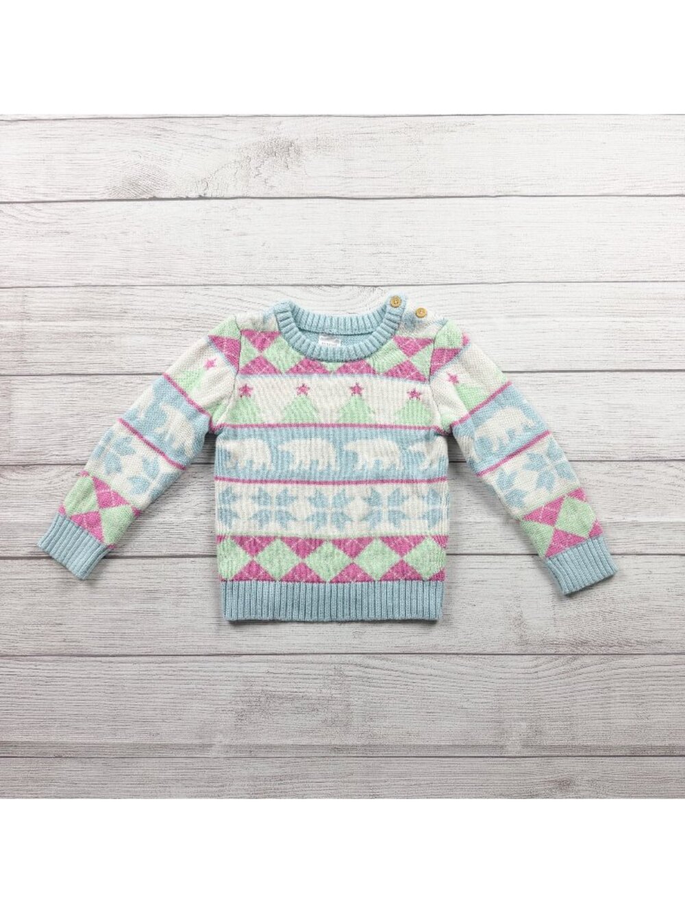 Holiday Time Girls Christmas Sweater Polar Bear Snowflakes Knit Pastel Colors 4T